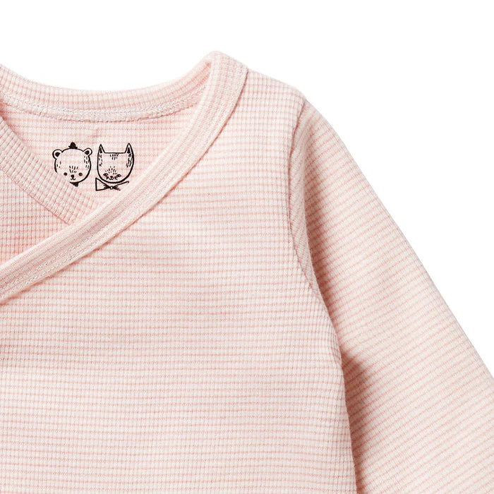 Organic Stripe Rib Kimono Bodysuit Cantaloupe