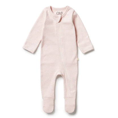 Organic Stripe Rib Zipsuit with Feet Cantaloupe