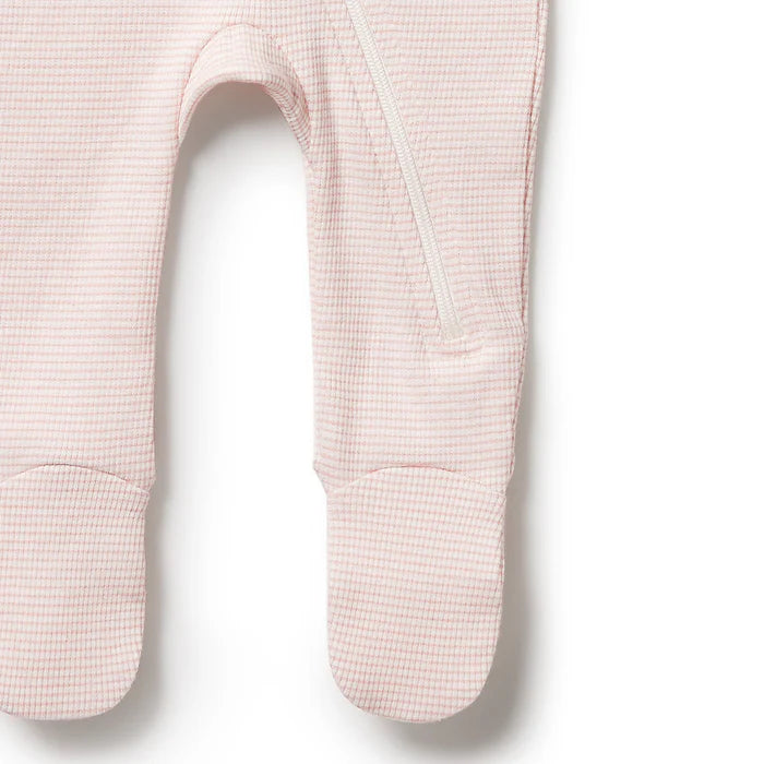 Organic Stripe Rib Zipsuit with Feet Cantaloupe