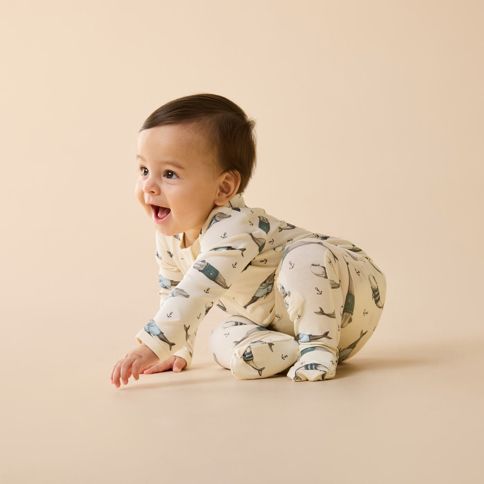 Woolly Whales Organic Zipsuit with Feet