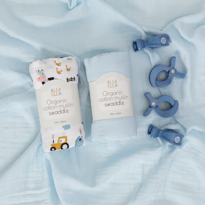 Swaddle 2pk & Pegs Gift set- Barnyard