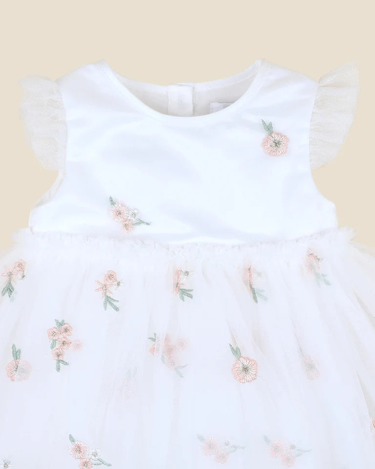 Ivory Floral Embroidered Overlay Dress