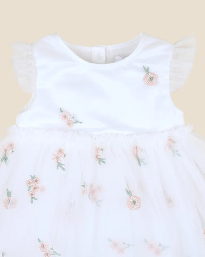 Ivory Floral Embroidered Overlay Dress