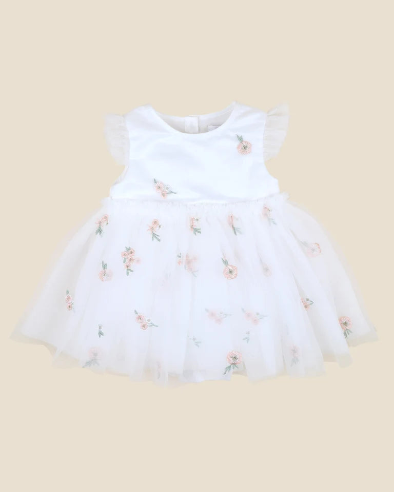 Ivory Floral Embroidered Overlay Dress