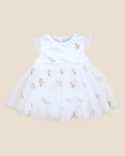 Ivory Floral Embroidered Overlay Dress