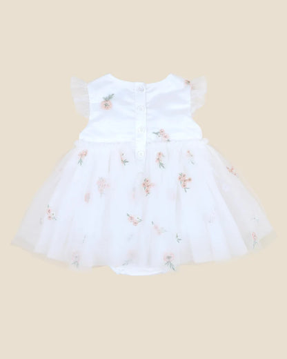Ivory Floral Embroidered Overlay Dress