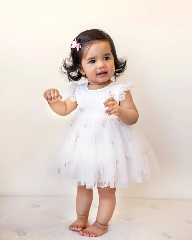 Ivory Floral Embroidered Overlay Dress