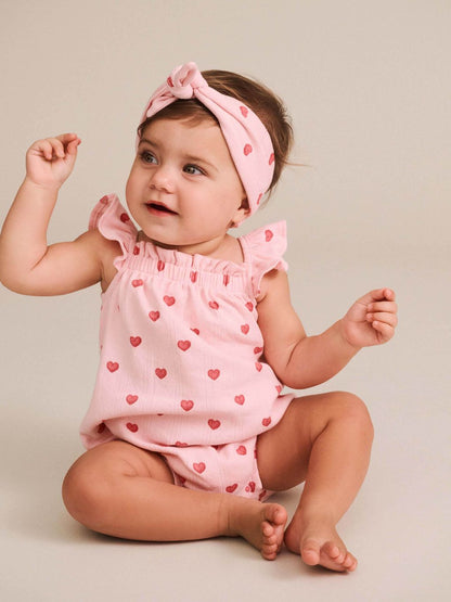 I Heart You Pointelle Bubble Romper and Headband