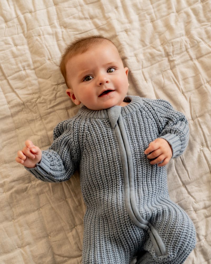 Blue Knitted Zip Romper