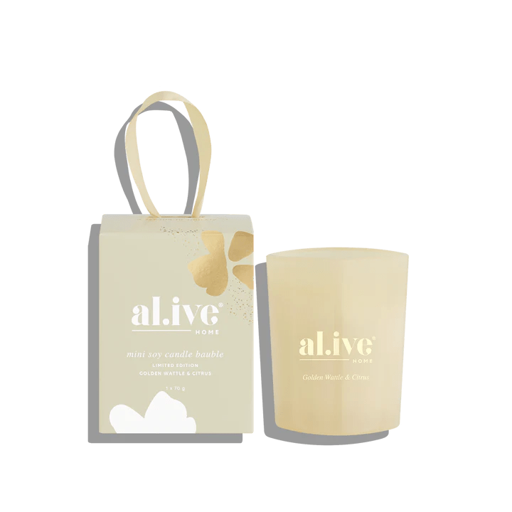 Al.ive Limited Edition Mini Soy Candle Bauble - Golden Wattle & Citrus - Aster & Ruby