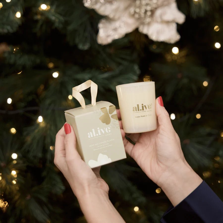 Al.ive Limited Edition Mini Soy Candle Bauble - Golden Wattle & Citrus - Aster & Ruby