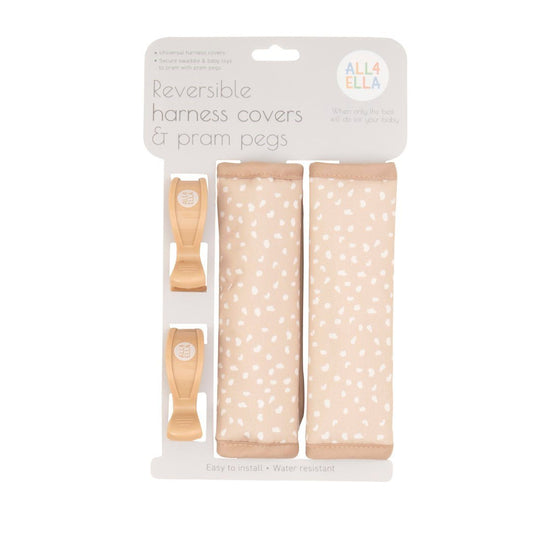 All4Ella Beige Dots Harness Covers & Pram Pegs Set-Aster & Ruby