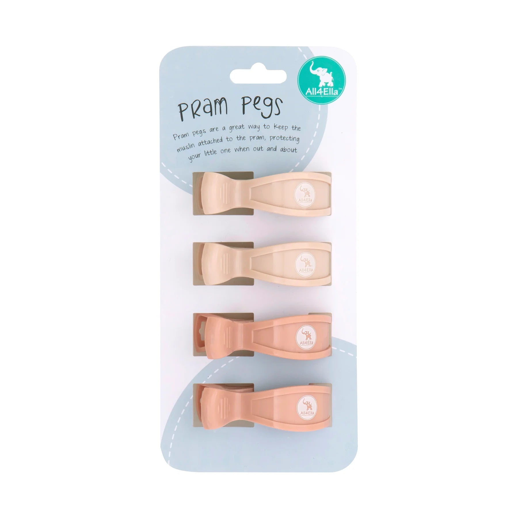 All4Ella Pram Pegs 4pk - Cream & Peach - Aster & Ruby