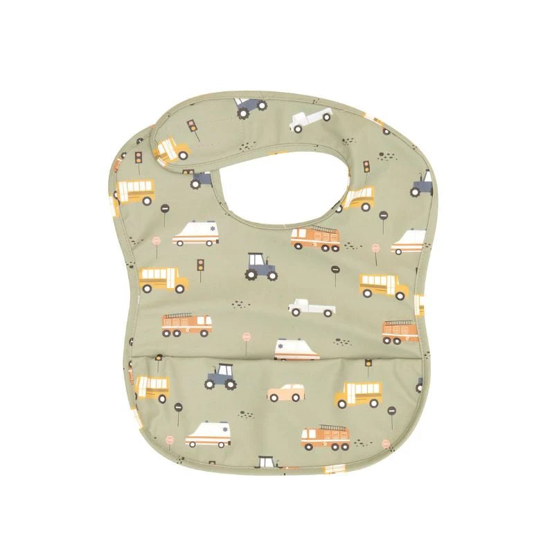 All4Ella Recycled Pouch Bib - Trucks - Aster & Ruby