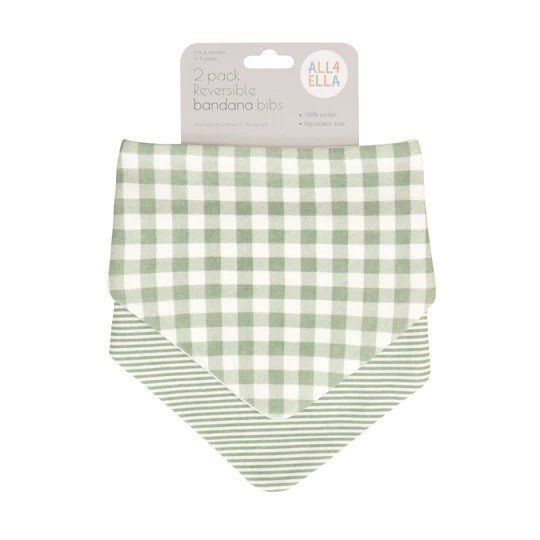 All4Ella Reversible Bandana Bibs 2pk Gingham Sage - Aster & Ruby
