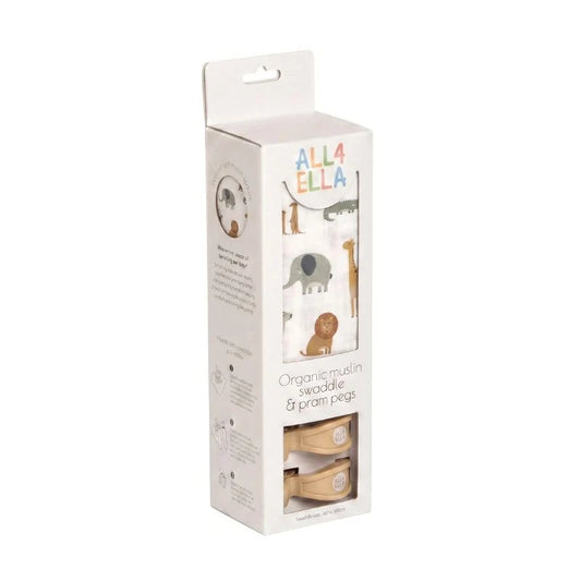 Wild Animals Organic Swaddle & Pram Pegs Gift Set