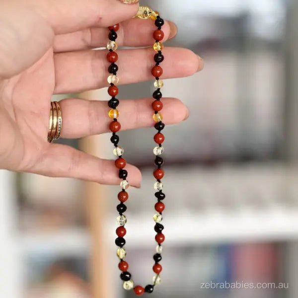 Amber Necklace Cherry, Lemon & Red Jasper | Baby 32cm - Aster & Ruby