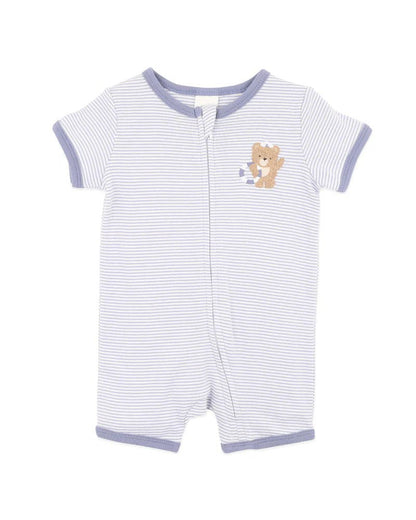 AXEL ORGANIC STRIPE SS ZIP ROMPER - Aster & Ruby