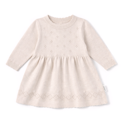 Oatmeal Pointelle Knit Dress