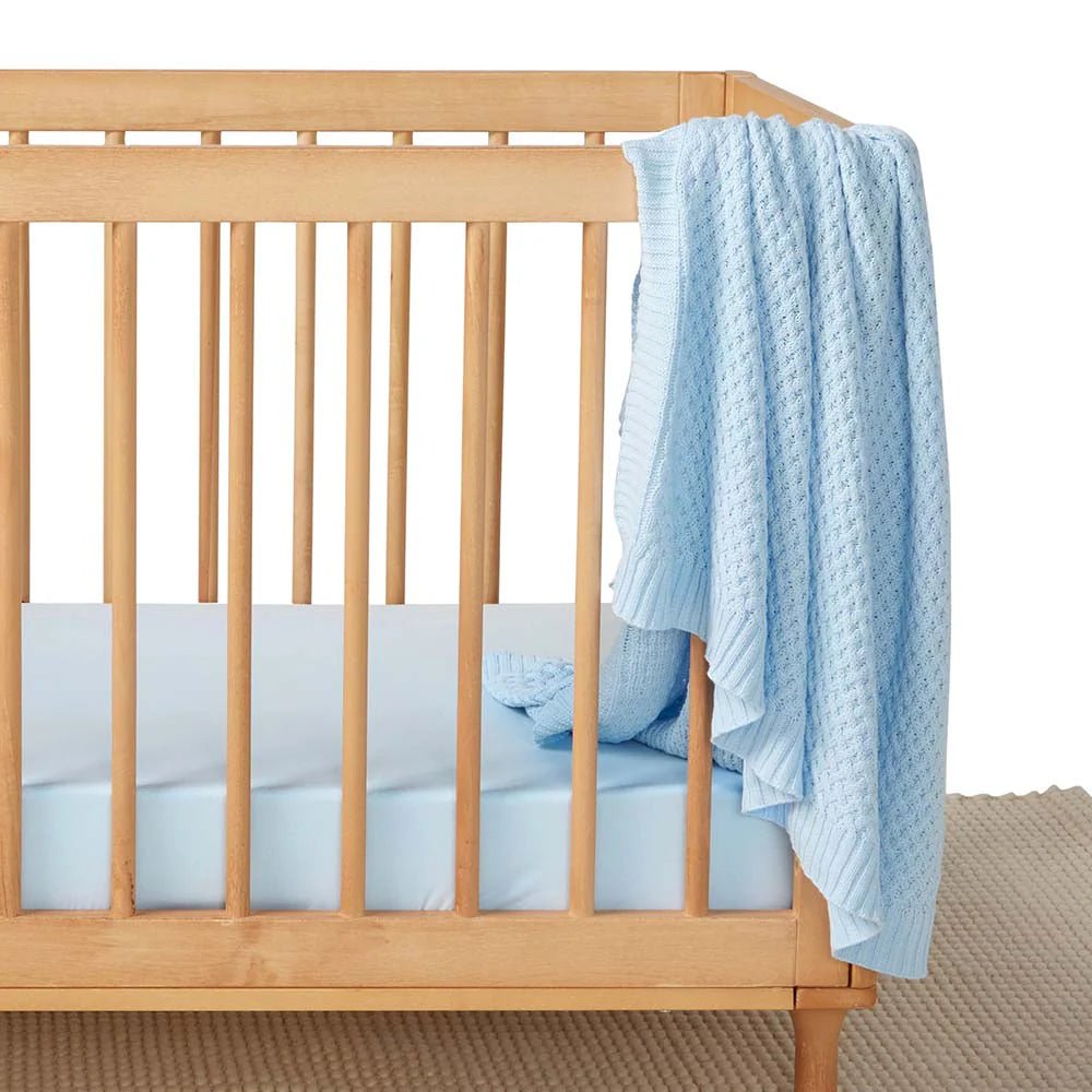 Baby Blue Diamond Knit Organic Baby Blanket - Aster & Ruby