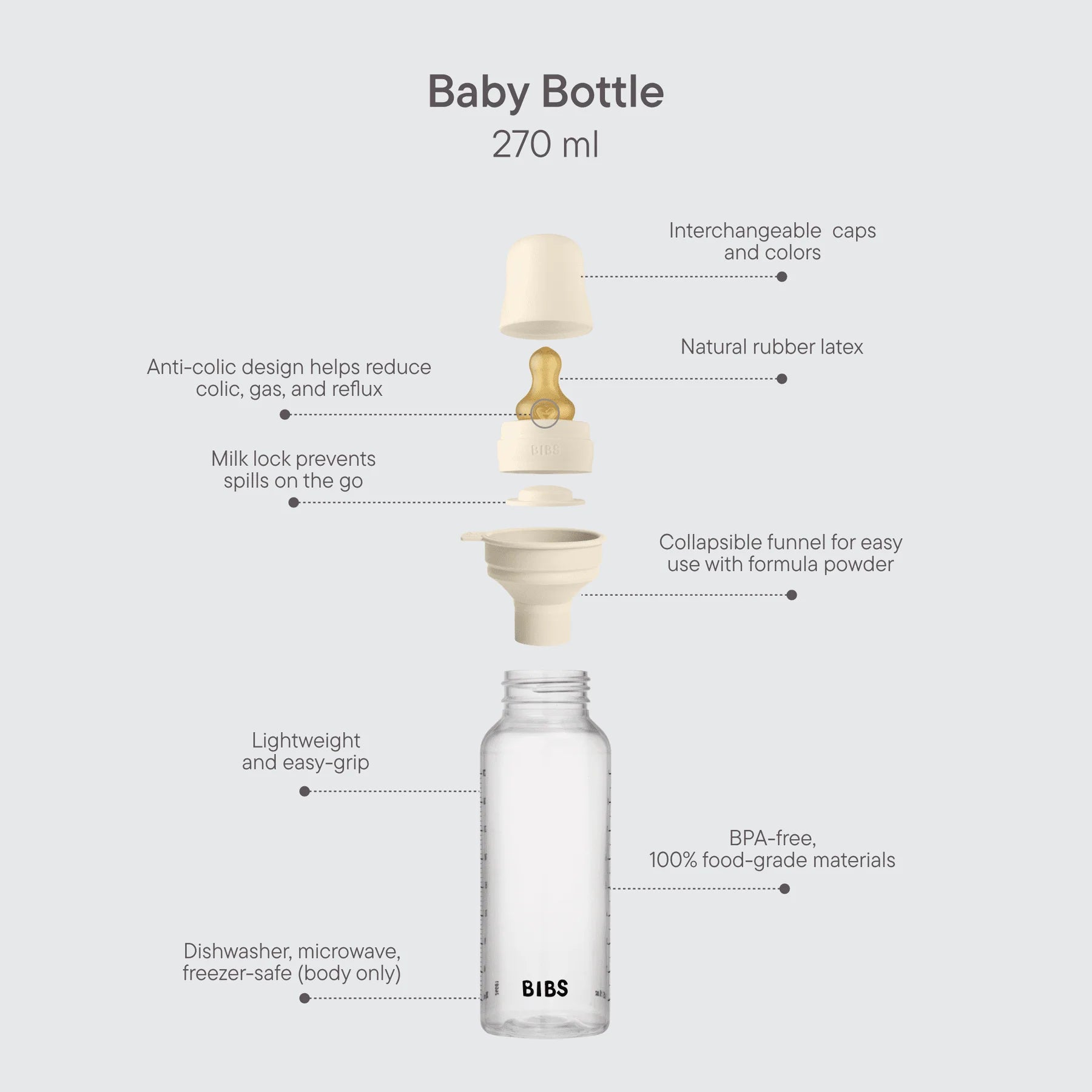 Baby Bottle Silicone 270ml Medium Flow Ivory - Aster & Ruby