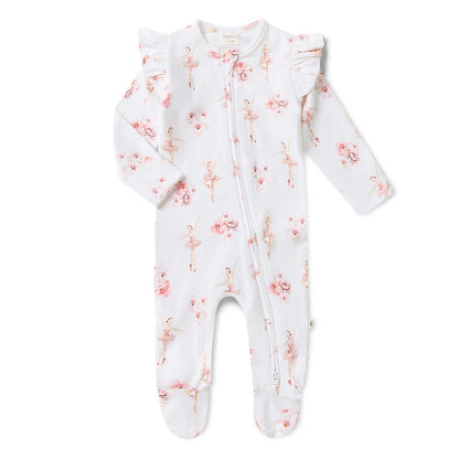 Ballerina Organic Snuggle Sleepsuit Zip Footie with Frill - Aster & Ruby