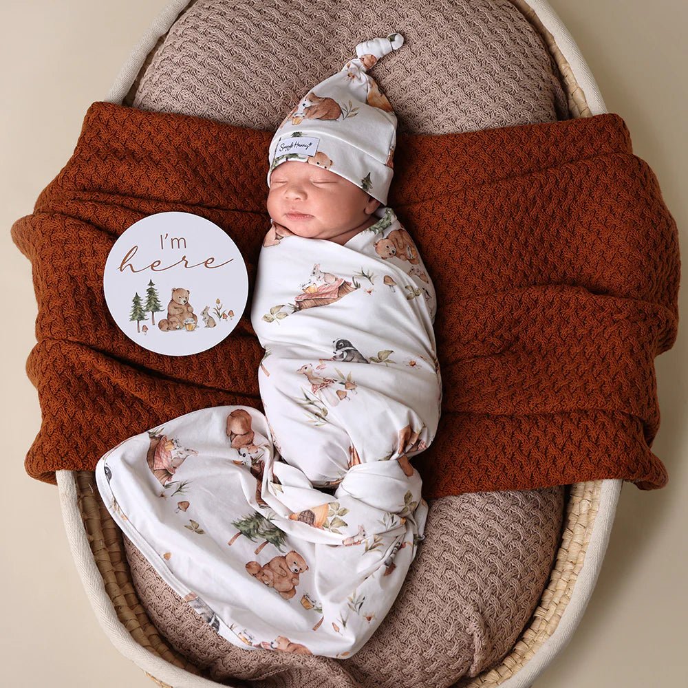 Bears Organic Jersey Wrap & Beanie Set - Aster & Ruby