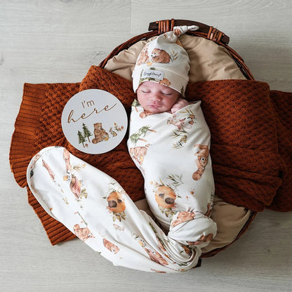 Bears Organic Jersey Wrap & Beanie Set - Aster & Ruby