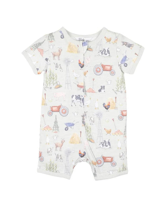 Bebe Chester Print S/S Zip Romper - Aster & Ruby