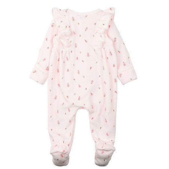 Bebe Dotti Ditsy Print Velour LS Onesie-Aster & Ruby