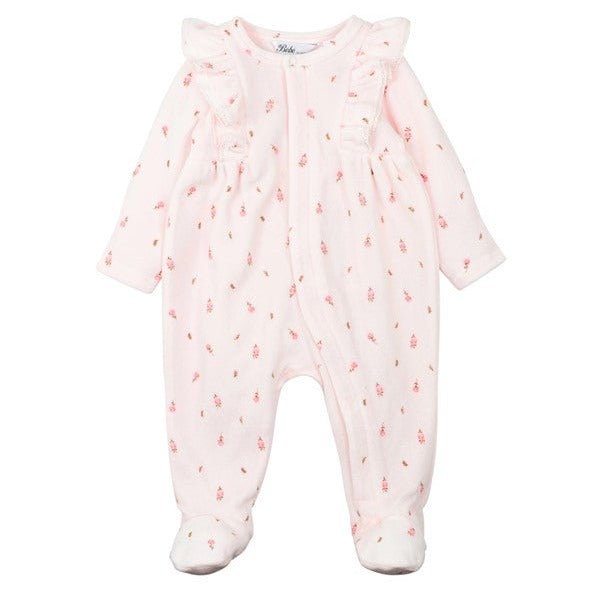 Bebe Dotti Ditsy Print Velour LS Onesie-Aster & Ruby