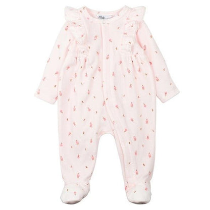 Bebe Dotti Ditsy Print Velour LS Onesie-Aster & Ruby