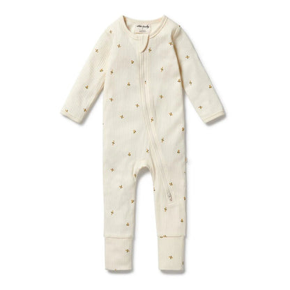 Bee Mine Organic Zipsuit with Feet - Aster & Ruby