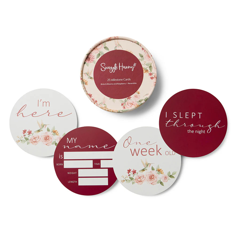 Birds & Blooms & Raspberry Reversible Milestone Cards