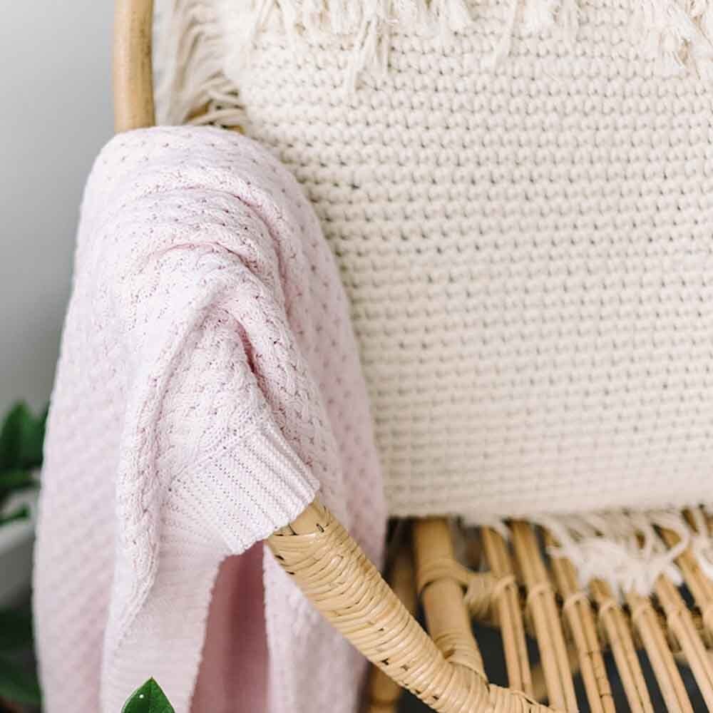 Blush Pink Diamond Knit Organic Baby Blanket - Aster & Ruby