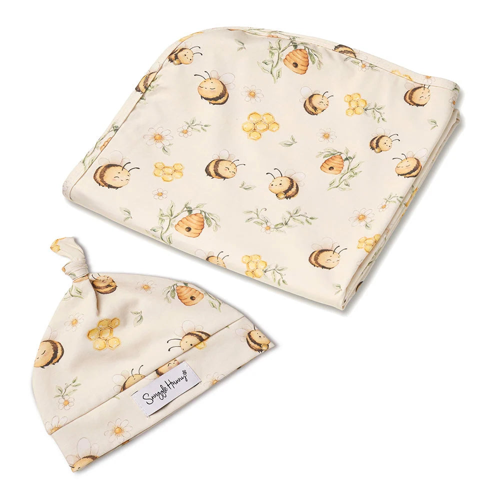 Bumblebees Organic Jersey Wrap & Beanie Set