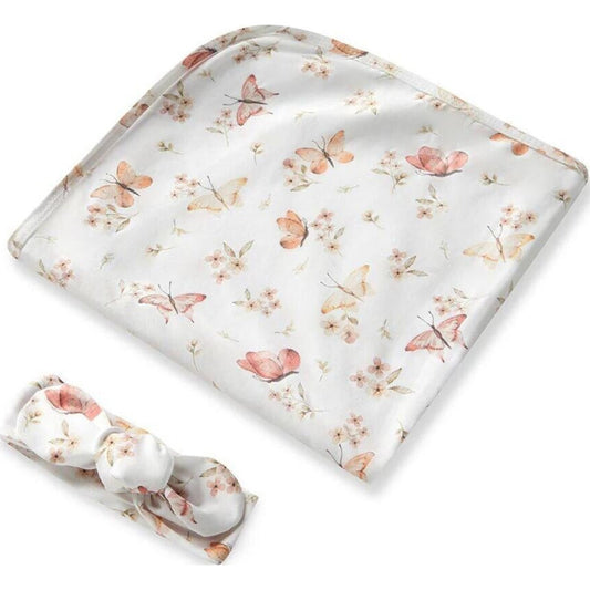 Snuggle Hunny Butterfly Organic Jersey Wrap & Topknot Set | Aster & Ruby