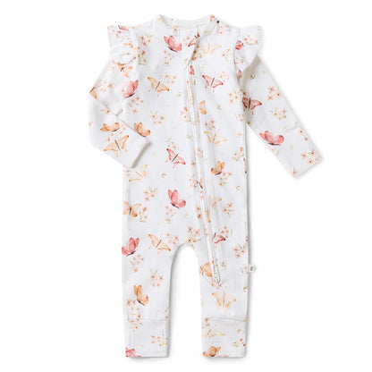 Butterfly Organic Snugglesuit Convertible Romper with Frill - Aster & Ruby