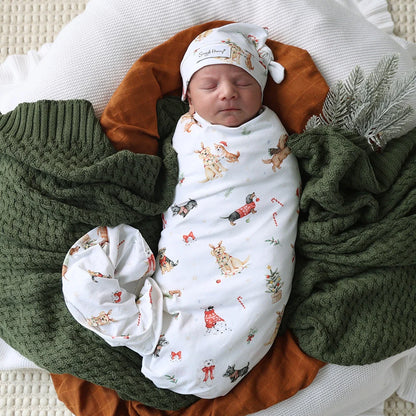 Christmas Pups Organic Jersey Wrap & Beanie Set