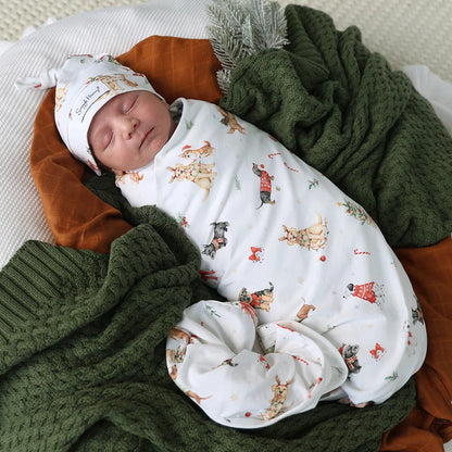 Christmas Pups Organic Jersey Wrap & Beanie Set