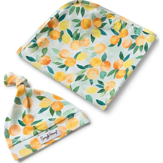 Snuggle Hunny Citrus Squeeze Organic Jersey Wrap & Beanie Set | Aster & Ruby