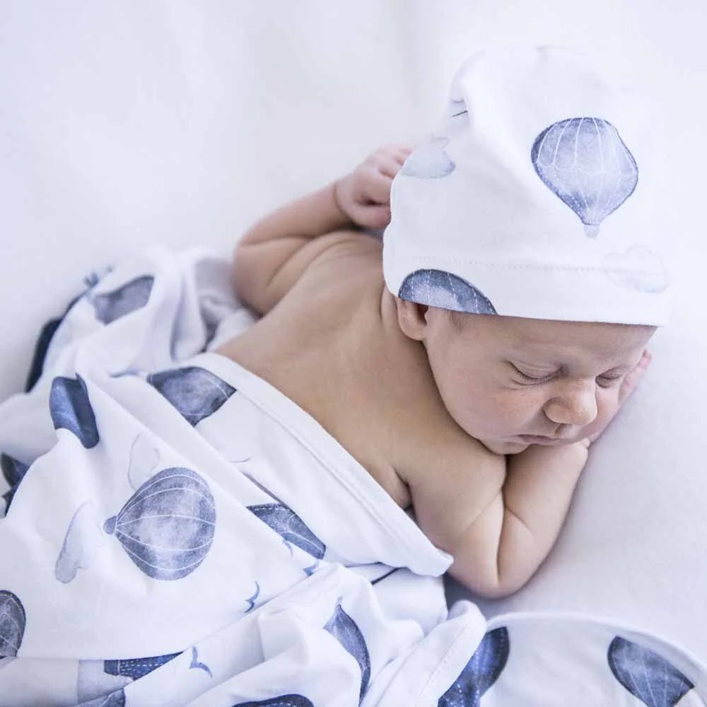 Cloud Chaser Baby Jersey Wrap & Beanie Set - Aster & Ruby