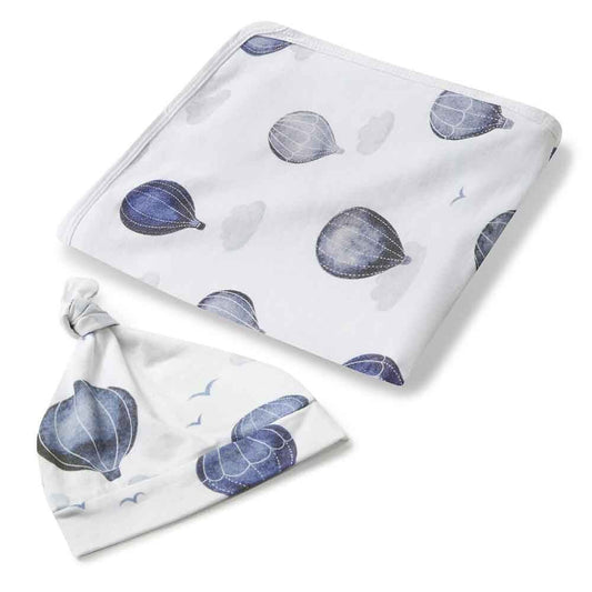 Cloud Chaser Baby Jersey Wrap & Beanie Set - Aster & Ruby