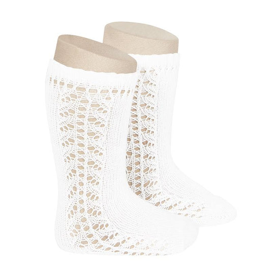 Condor Openwork Kneehigh Socks White-Aster & Ruby