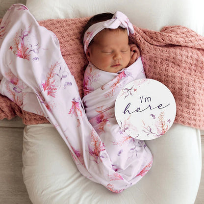 Coral Organic Jersey Wrap & Topknot Set - Aster & Ruby