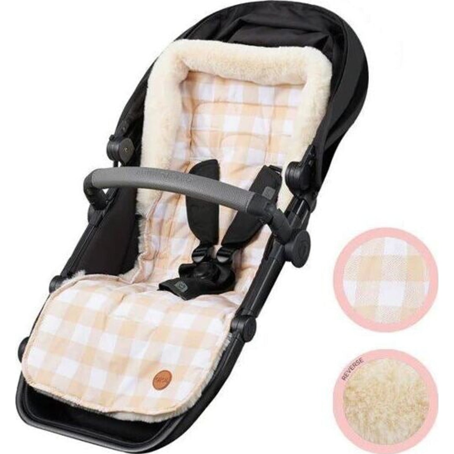 OiOi Cozy Fleece Pram Liner Beige Gingham | Aster & Ruby
