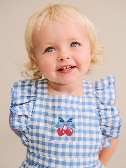 Dusty Blue Gingham Bow Playsuit