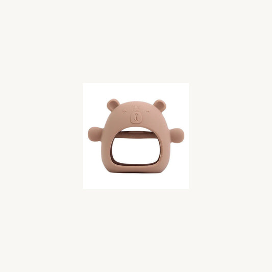 Zebra Babies Dark Oatmeal Silicone Bear Teething Mitten | Aster & Ruby