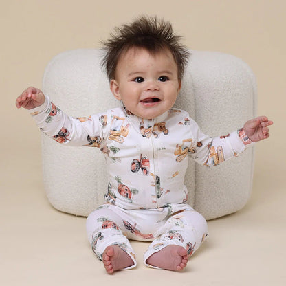 Diggers & Tractors Organic Snugglesuit Convertible Romper - Aster & Ruby