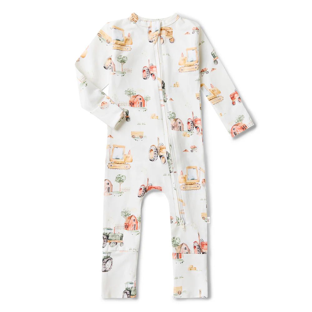 Diggers & Tractors Organic Snugglesuit Convertible Romper - Aster & Ruby